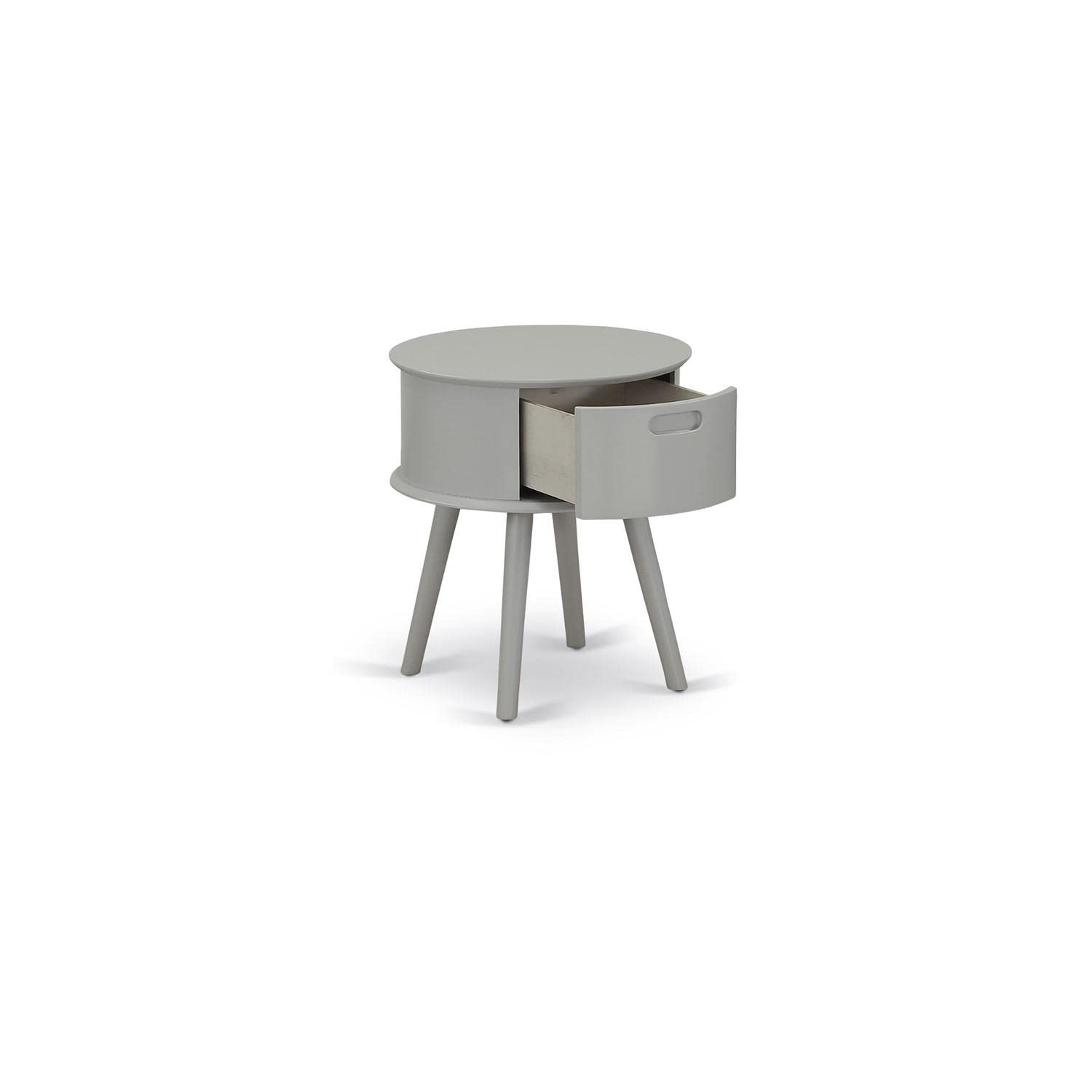 East West Furniture Gone14 One Piece Wonderful Gordon Round Nightstand With Drawer, 1-Pack, Urban Gray Finish